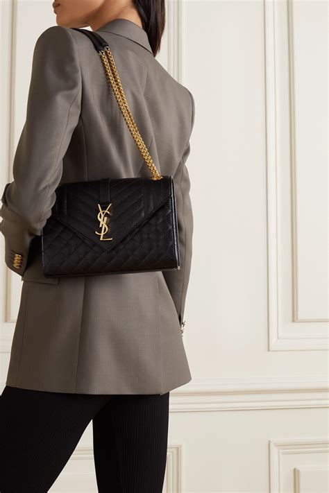 retro black leather ysl envelope purse with square gold logo|old ysl handbags.